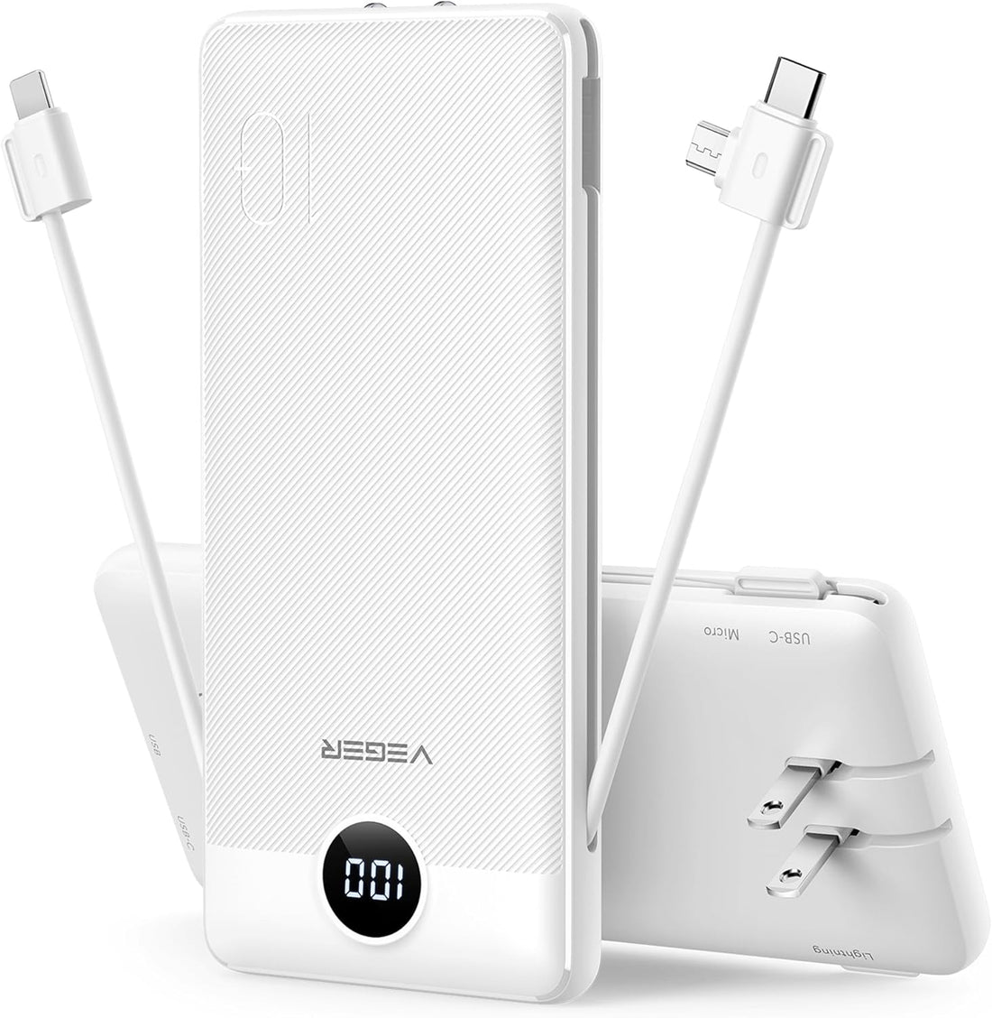 VEGER Portable Charger for iPhone, Power Bank Built in Cables and Wall Plug