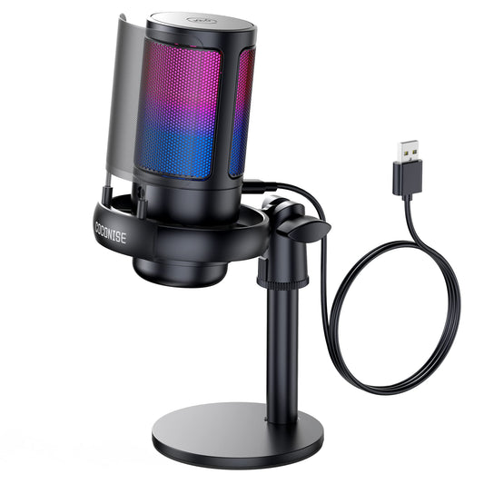 COCONISE Gaming Microphone, USB PC Mic for Podcasts Videos, Streaming, Condenser Mic with Quick Mute, Tripod Stand, Pop