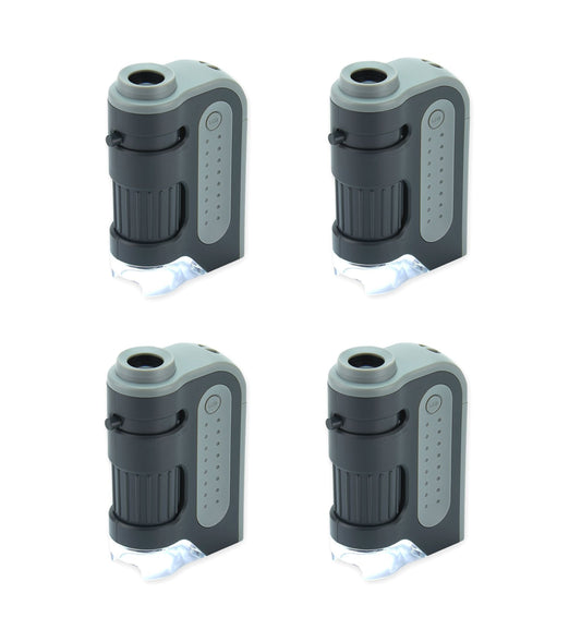 Carson MicroBrite Plus 60x-120x Power LED Lighted Pocket Microscope - Set of 4 (MM-300MU),Black/Grey - PCTechSupply.com
