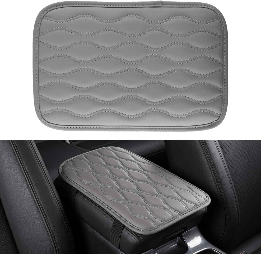 Amiss Car Center Console Cover, Upgraded Leather Car Armrest Cushion, Universal Waterproof Cushion Pad, Non-Slip Car Interior Accessories, Fits Most Sedans SUVs Trucks (Gray)