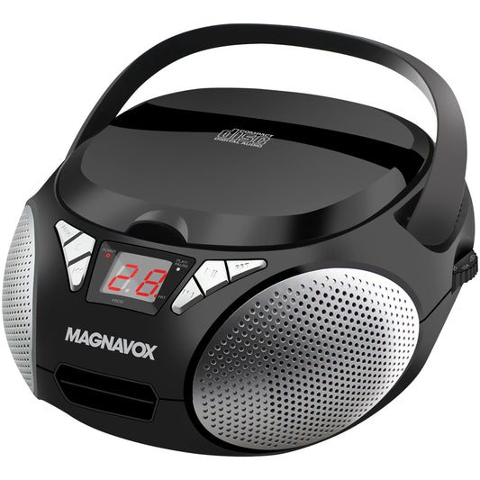 Magnavox MD6924 Portable Top Loading CD Boombox with AM/FM Stereo Radio in Black | CD-R/CD-RW Compatible | LED Display | AUX Port Supported | Programmable CD Player | - PCTechSupply.com