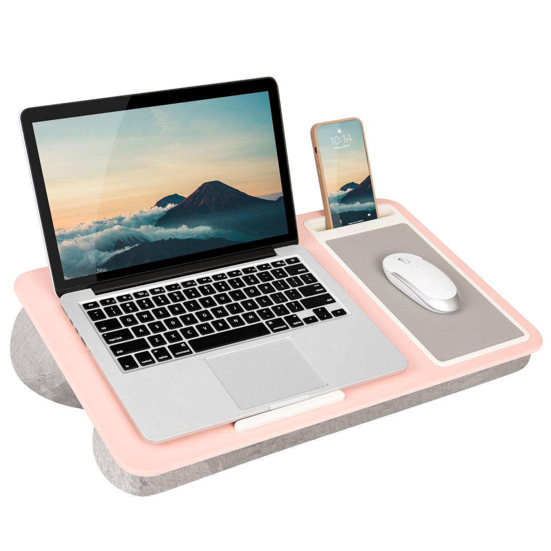 LAPGEAR Home Office Lap Desk with Device Ledge, Mouse Pad, and Phone Holder - Pink - Fits up to 15.6 Inch Laptops - Style