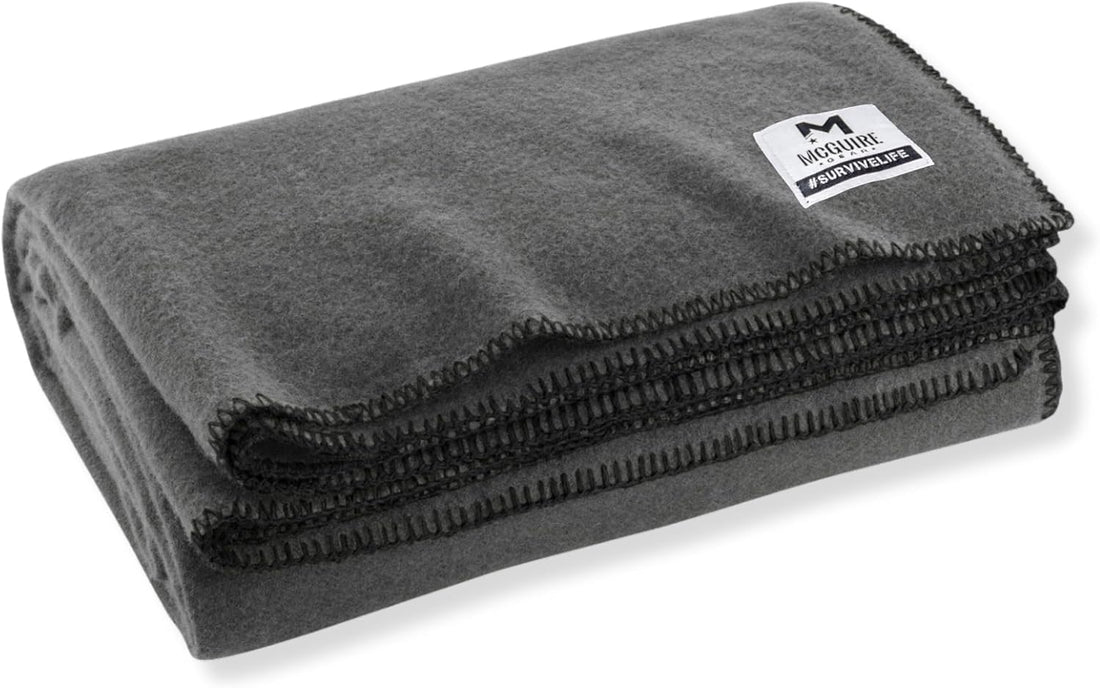 M MCGUIRE GEAR Heavy Duty Wool Blanket, Survival, Emergency, and First Aid Use – Mil-Spec, Fire Retardant, Durable Outdoor Wool Blankets for Camping. - Grey, (64 x 90 inches)