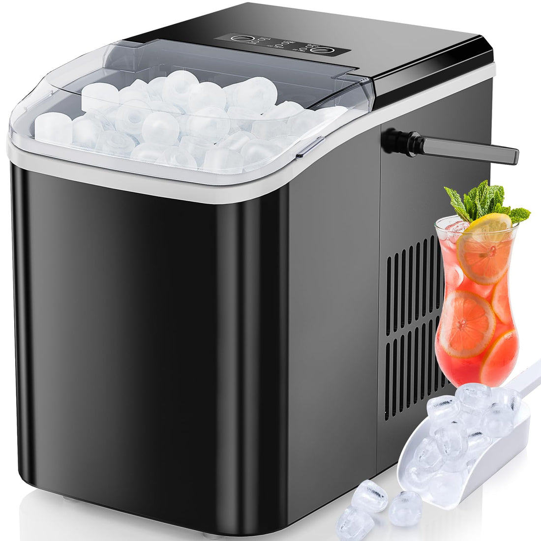 DUMOS Ice Maker Countertop Ice Machine Compact Size with Handle, 26lbs in 24Hrs, Black Major Appliances by DUMOS