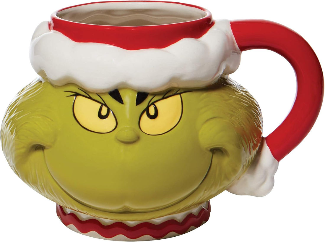 Department 56 Dr. Seuss Grinch Santa Face Sculpted Coffee Mug, 32 Ounce, Multicolor