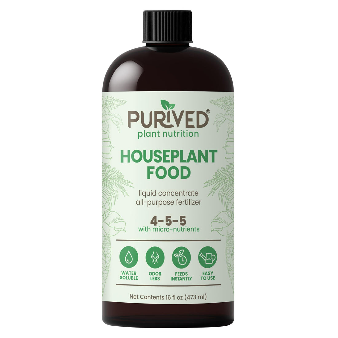 Purived 16oz All-Purpose Liquid Plant Fertilizer - Makes 50 Gallons, for Indoor Houseplants, All-Natural, Groundwater Safe,