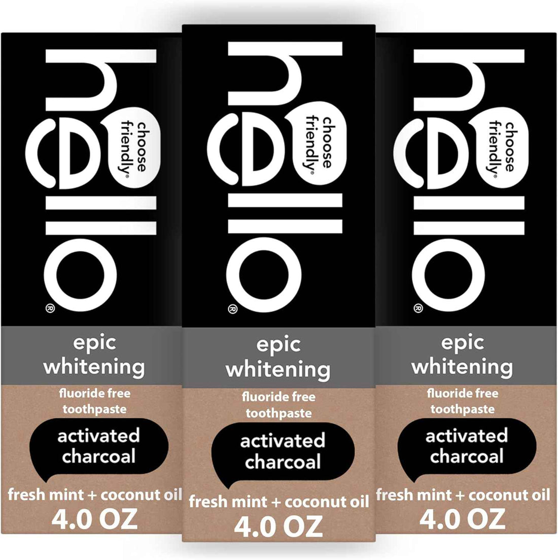 hello Epic Whitening Activated Charcoal Fluoride Free Toothpaste, 3Pk, 4 oz
