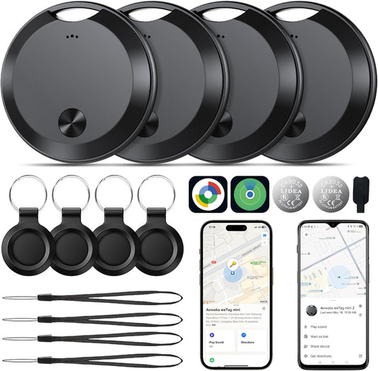2026 Air Tracker Tags Item Locator for Android & iOS Bluetooth Tracker Smart Tags Compatible with Apple Find My (iOS) & Google's Find Hub(Android) for Keys, Luggage, Wallet, Vehicles Black (4 Pack)
