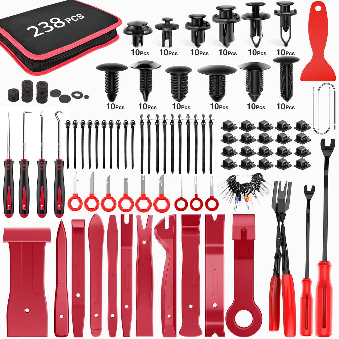 GOOACC 238Pcs Trim Removal Tool, Auto Push Pin Bumper Retainer Clip Set Fastener Terminal Remover Tool Adhesive Cable Clips