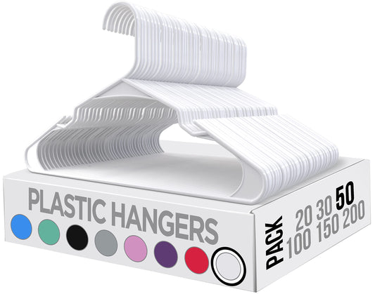 Utopia Home Plastic Hangers 50 Pack - Perfect for Clothes Hangers Space Saving - Durable and Strong Coat or Pant Hangers for Closet Organizers and Storage with Shoulder Grooves (White) - PCTechSupply.com