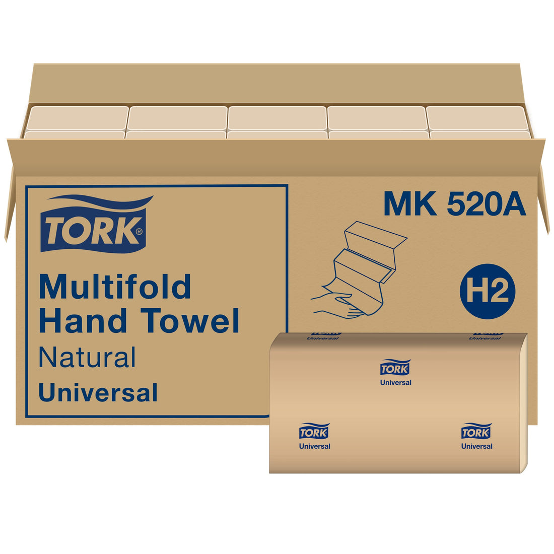Tork Multifold Hand Towel, Natural, 100% recycled, FSC certified, Compatible with H2 Dispensers, 16 packs x 250 sheets (MK520A) - PCTechSupply.com