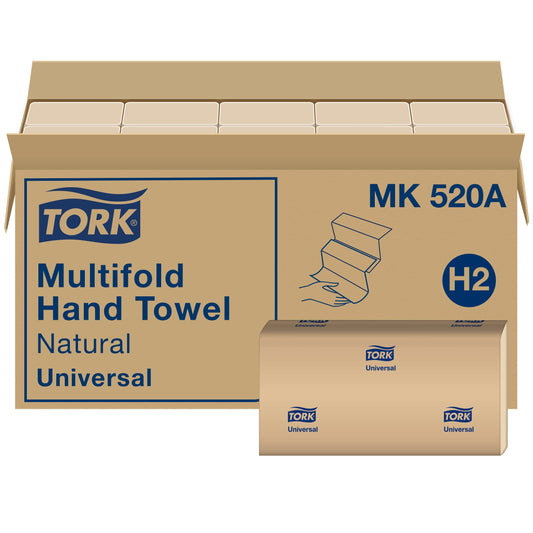 Tork Multifold Hand Towel, Natural, 100% recycled, FSC certified, Compatible with H2 Dispensers, 16 packs x 250 sheets (MK520A) - PCTechSupply.com
