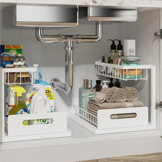 REALINN Under Sink Organizer, Pull Out Cabinet Organizer 2 Tier Slide Out Sink Shelf Cabinet Storage Shelves, Under Sink