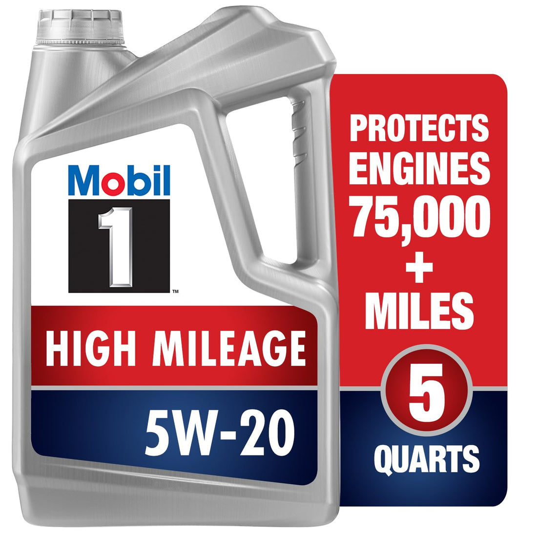 Mobil 1 High Mileage Full Synthetic Motor Oil 5W-20, 5 Quart - PCTechSupply.com