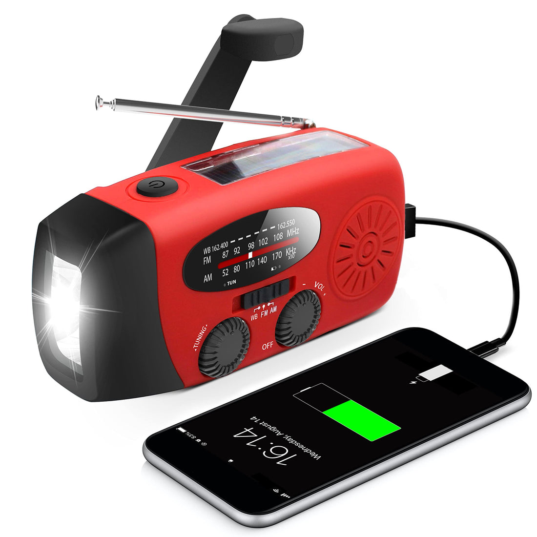 Emergency Hand Crank Radio with LED Flashlight for Emergency, AM/FM NOAA Portable Weather Radio with 2000mAh Power Bank Phone Charger, USB Charged & Solar Power for Camping, Emergency - PCTechSupply.com