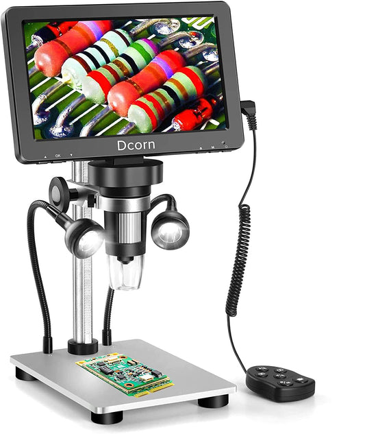 7'' Digital Microscope 1200X,Dcorn 12MP 1080P Photo/Video Microscope for Adults Soldering Coins,Metal Stand,Wired Remote,10
