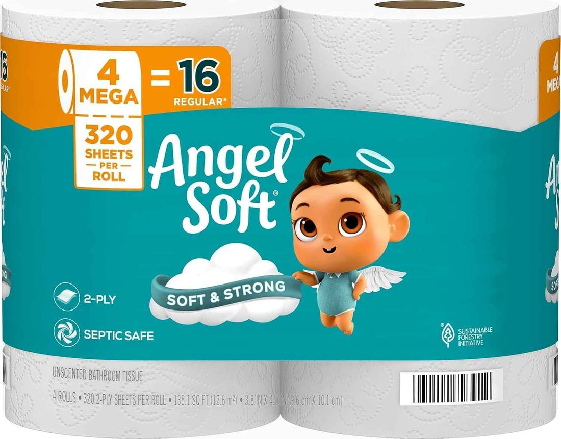 Angel Soft Toilet Paper, 4 Mega Rolls = 16 Regular Rolls, 2-Ply