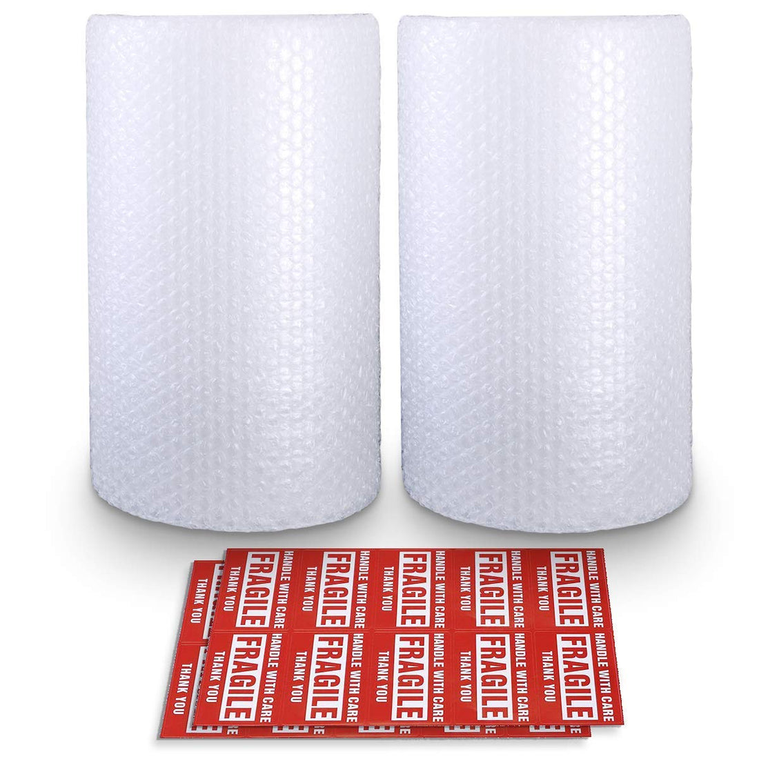 2-Pack Bubble Cushioning Nylon Wrap Rolls, 3/16" x 12" x 72' ft Total, Perforated Every 12", 20 Fragile Stickers for