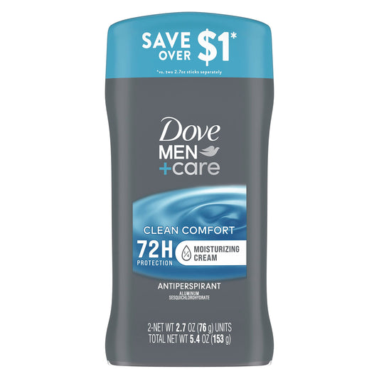 Dove Men+Care Antiperspirant Deodorant Stick Clean Comfort Twin Pack 72-Hour Sweat & Odor Protection Antiperspirant for Men With 1/4 Moisturizing Cream 2.7 oz - PCTechSupply.com