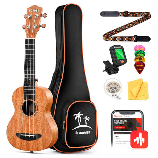 Donner Concert Ukulele Beginner Mahogany 23 Inch Ukelele Kit with Free Online Lesson Gig Bag Strap Nylon String Tuner Picks Cloth DUC-1 Gift Choice - PCTechSupply.com