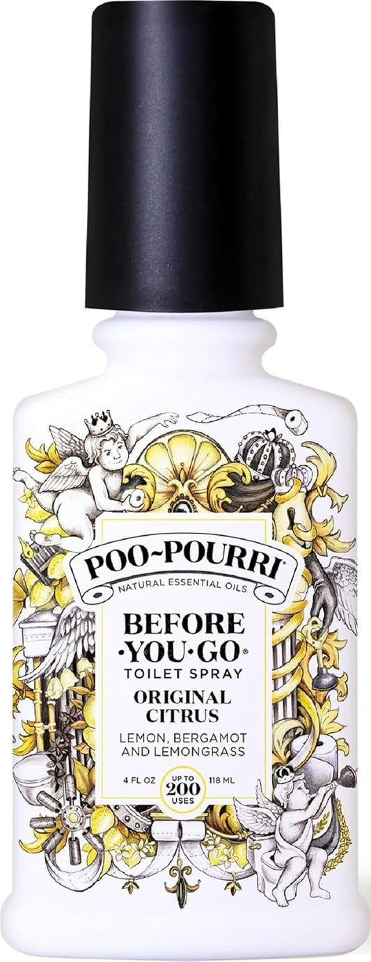 Poo-Pourri Before-You-Go Toilet Spray, Original Citrus, 4 Fl Oz, Up to 200 Uses, Bathroom Odor Deodorizer, Plant-Based with Essential Oils, for Home or Work, Lemon, Bergamot and Lemongrass Scent