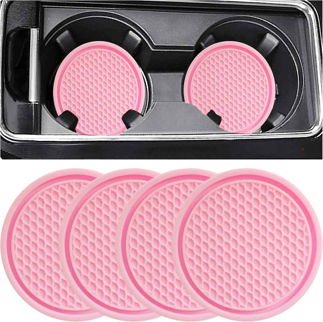 ZSDY Car Cup Coaster, 4PCS Universal Auto Non-Slip Cup Holder Embedded in Ornaments Coaster, Car Interior Accessories Sets, Pink