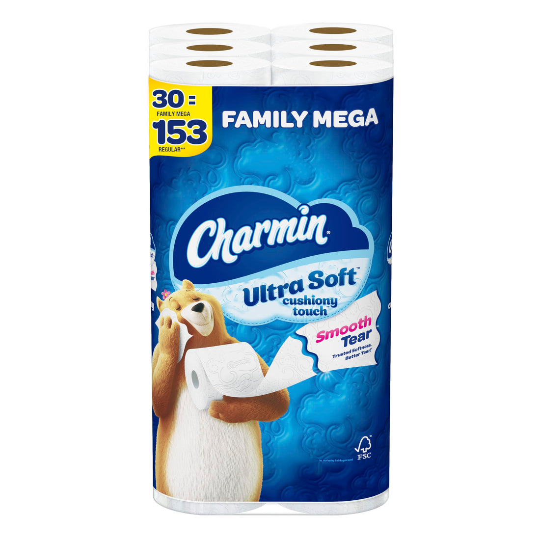 Charmin Toilet Paper Ultra Soft Cushiony Touch, 30 Family Mega Rolls = 153 Regular Rolls Drugstore by Charmin