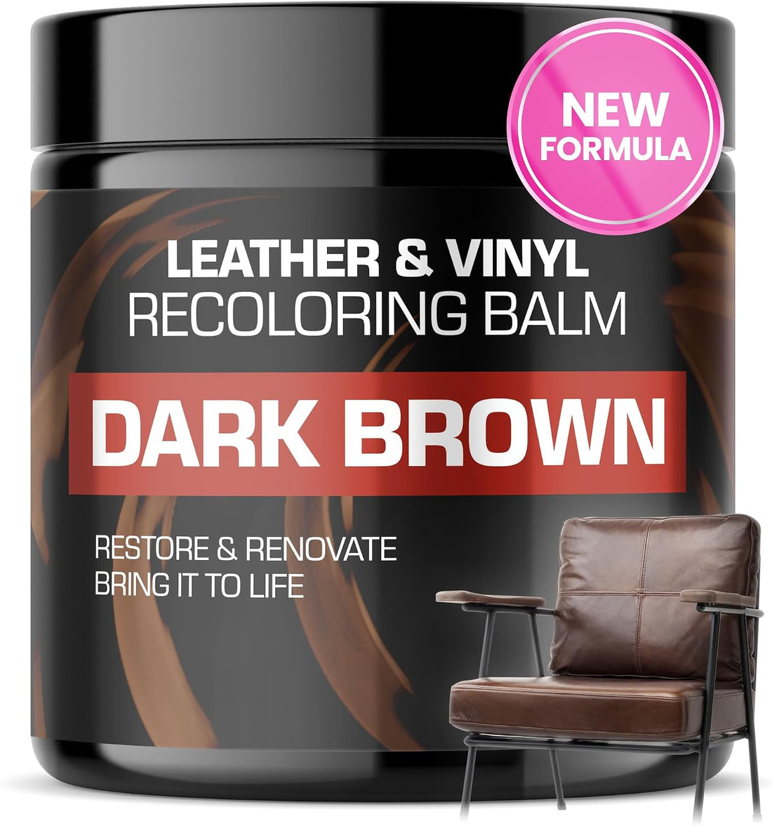 FORTIVO Leather Recoloring Balm, Leather Color Restorer, Scratch Remover, Couch Paint and Repair, Leather Balm for Couches - Dark Brown