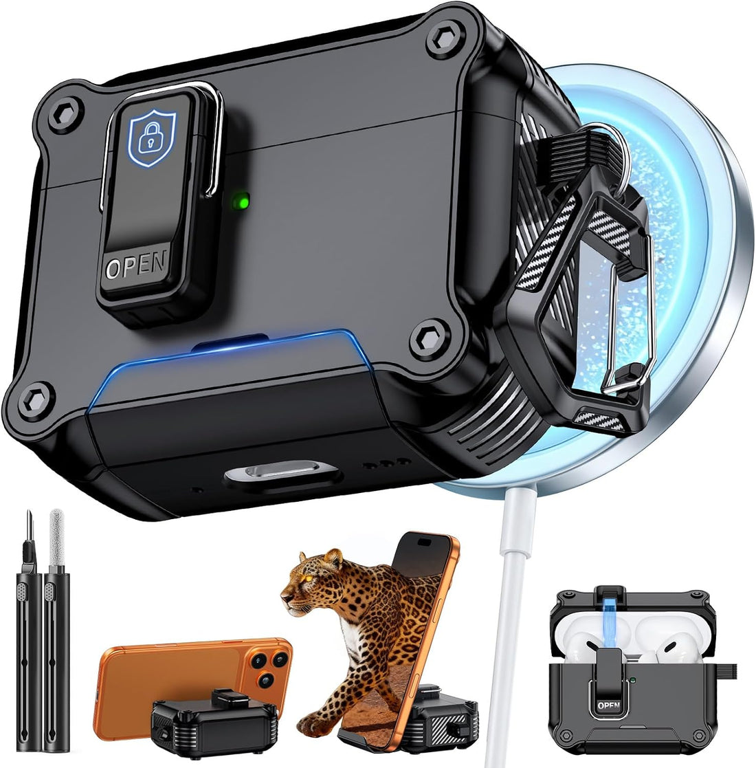 Inesore for AirPods AirPods Pro 1st/2nd Case with Secure Lock (Black)