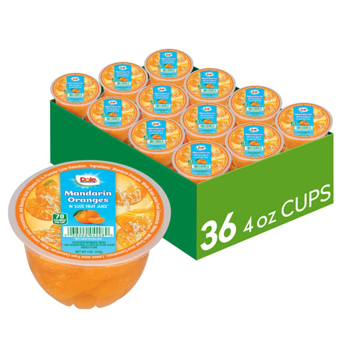 Dole Fruit Bowls Mandarin Oranges, 4oz, 36 Total Cups | In 100% Juice Snacks, Gluten & Dairy Free, Bulk Lunch Snacks for Kids & Adults