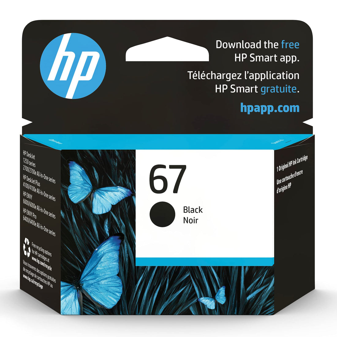HP 67 Black Ink Cartridge | Works with HP DeskJet 1255, 2700, 4100 Series, HP ENVY 6000, 6400 Series | Eligible for Instant