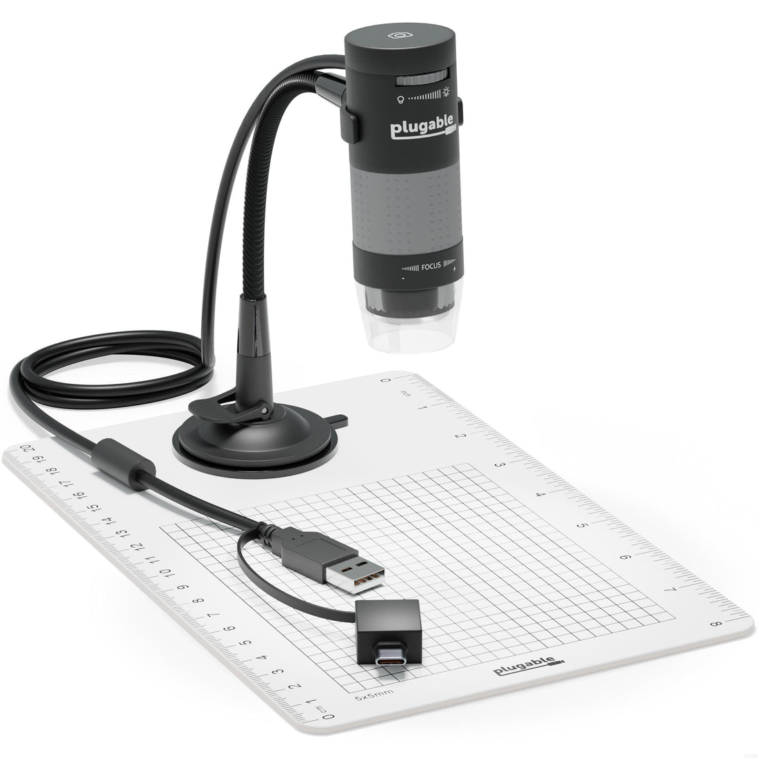 Plugable Digital Microscope with Flexible Arm Observation Stand Compatible with USB and USB-C Windows, macOS, ChromeOS, iPad (USB C), Android, Linux Systems (2MP, 250x Magnification) - PCTechSupply.com
