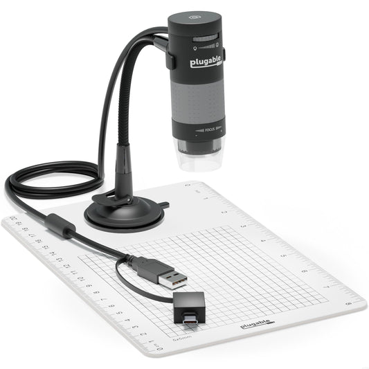 Plugable Digital Microscope with Flexible Arm Observation Stand Compatible with USB and USB-C Windows, macOS, ChromeOS, iPad (USB C), Android, Linux Systems (2MP, 250x Magnification) - PCTechSupply.com