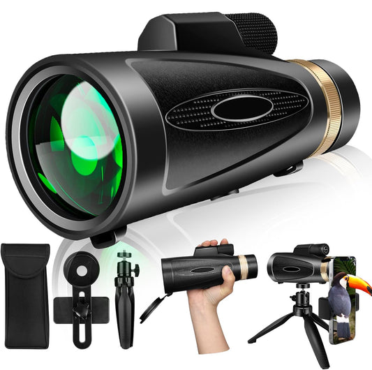 Monocular Telescope 80x100 High Power with Smartphone Adapter Tripod,Larger Vision Monoculars for Adults with BAK4 Prism &