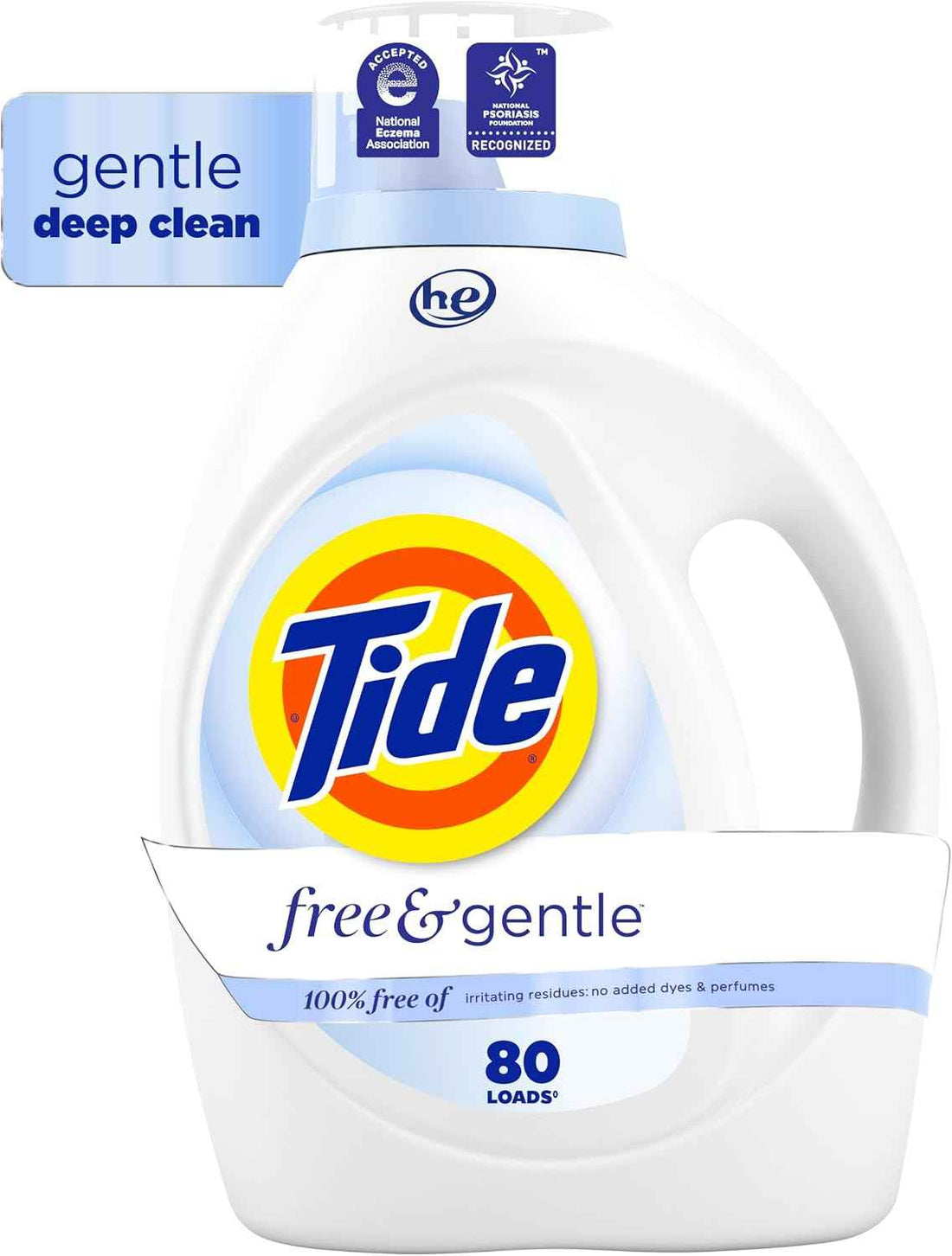 Tide Free & Gentle Liquid Laundry Detergent, 80 Loads, 105 fl oz, Tide Laundry Detergent, Clean Laundry Detergent