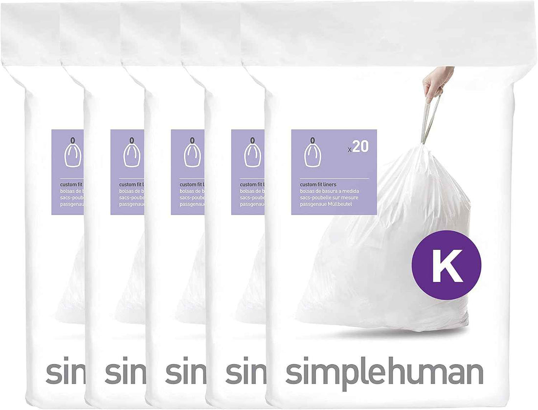 simplehuman Code K 100 Count Custom Fit Liners, Drawstring Kitchen Trash Bags, One-by-One Mess-Free Dispense, Extra Thick & Double Seamed, 50% PCR Plastic, 30-45 Liter / 8-12 Gallon, White