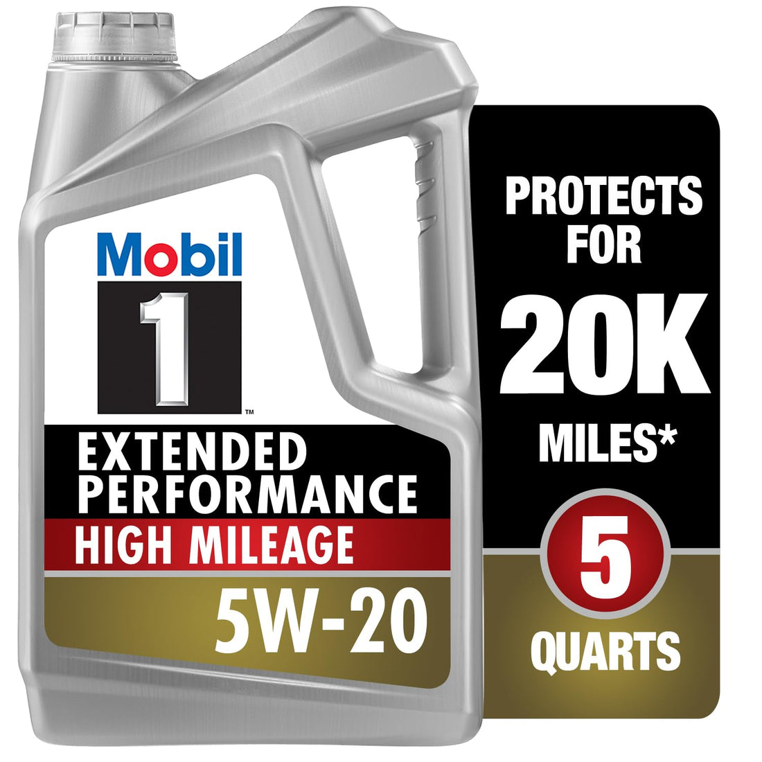 Mobil 1-123840 Extended Performance High Mileage 5W-20; 5QT, Gray Automotive Parts and Accessories by Mobil