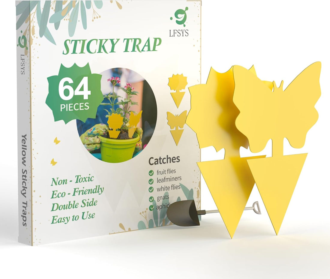 LFSYS 64Pcs Yellow Sticky Fruit Fly Traps for Indoors Gants Light Yellow
