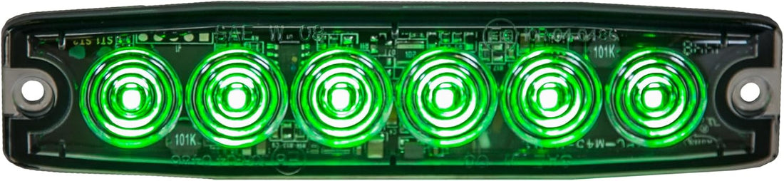 Buyers Products 8892209 5 Inch Green LED Strobe Light, Ultra‑Thin Surface Mount Warning Light, 6 LEDs, 23 Flash Patterns, Aluminum Housing, IPX8 Waterproof, for Trucks and Utility Vehicles