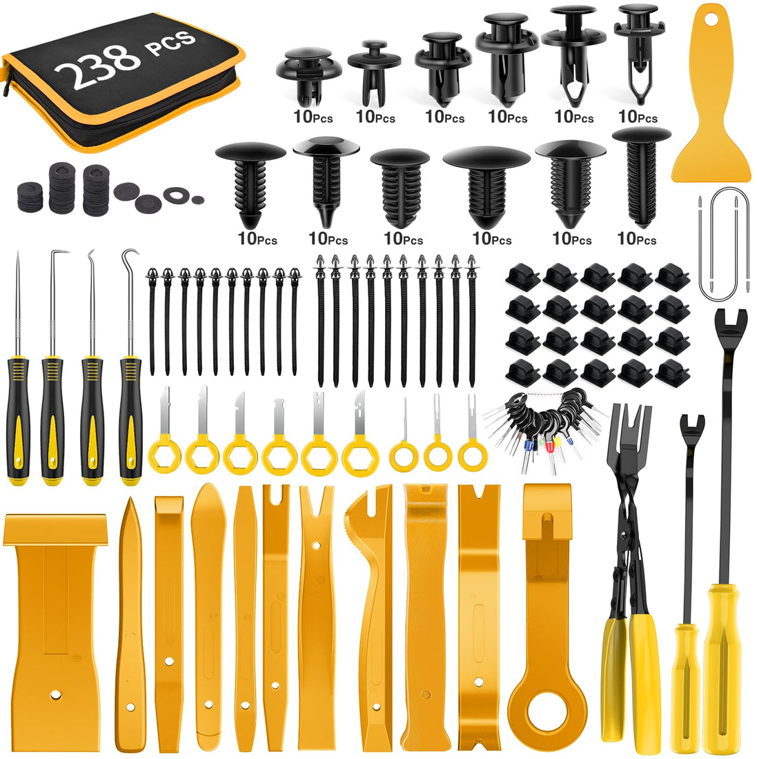 GOOACC 238Pcs Trim Removal Tool, Auto Push Pin Bumper Retainer Clip Set Fastener Terminal Remover Tool Adhesive Cable Clips