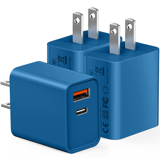 USB C Wall Charger, 3Pcs 20W PD + QC3.0 USBC Charger Block Super Fast Power Output Rapid Charging Box Wall Plug Cube for