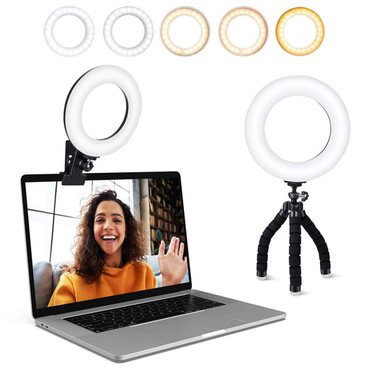 Video Conference Lighting Kit, Ring Light Clip on Laptop Monitor with 5 Dimmable Color & 5 Brightness Level for Webcam