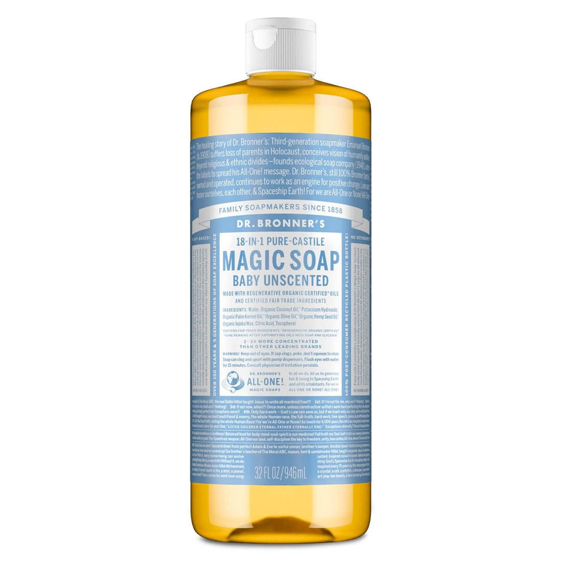 Dr. Bronner's Baby Unscented Pure-Castile Liquid Soap, 32 oz