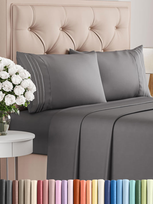 Queen Size 4 Piece Sheet Set - Comfy Breathable & Cooling Sheets - Hotel Luxury Bed Sheets for Women, Men, Kids & Teens - Deep Pockets, Easy-Fit, Wrinkle Free Sheets - Dark Grey Oeko-Tex Bed Sheet Set - PCTechSupply.com