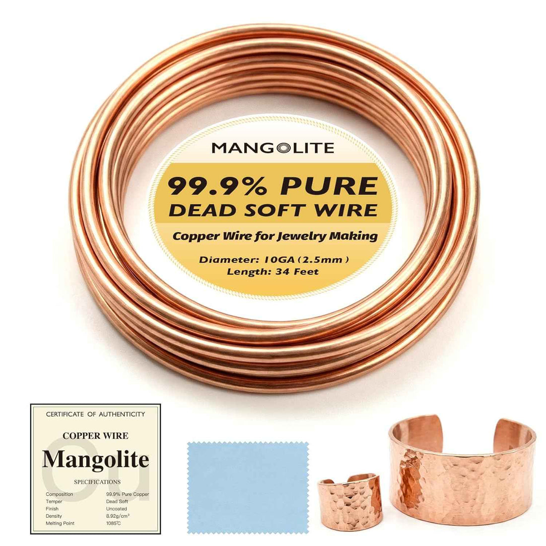 10 Gauge/2.5mm Copper Wire for Jewelry Making, Gardening & Electroculture
