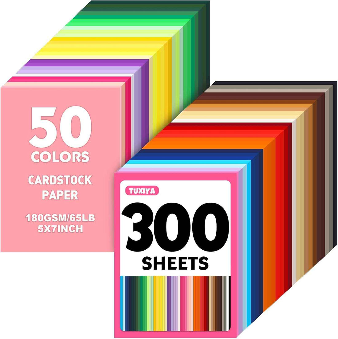 TUXIYA 300 Sheets 5" X 7" Colored Cardstock, 50 Colors Card Stock