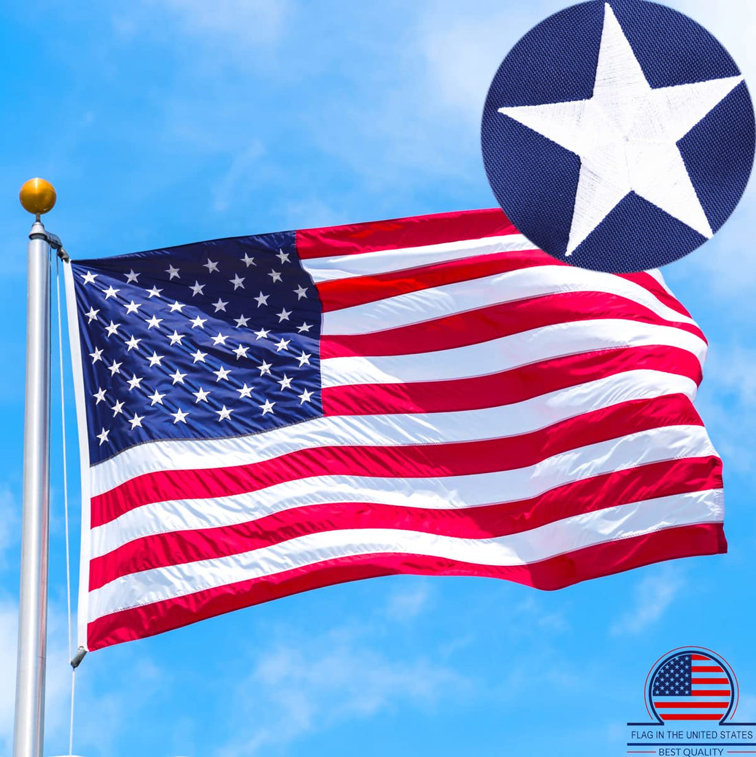 Sturdy American Flag 3x5 Ft Outdoor Heavy Duty,100% in USA Longest Lasting American Flags for Outside 3x5,the American Flag
