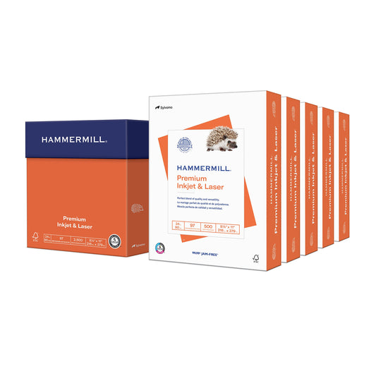 Hammermill Printer Paper, Premium Inkjet & Laser Paper 24 Lb, 8.5 x 11 - 5 Ream (2,500 Sheets) - 97 Bright, Made in the USA, 166140C - PCTechSupply.com