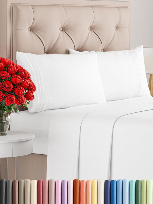 King Size 4 Piece Sheet Set - Comfy Breathable & Cooling Sheets - Hotel Luxury Bed Sheets for Women, Men, Kids & Teens - Deep Pockets, Easy-Fit, and Wrinkle Free Sheets - White Oeko-Tex Bed Sheet Set - PCTechSupply.com