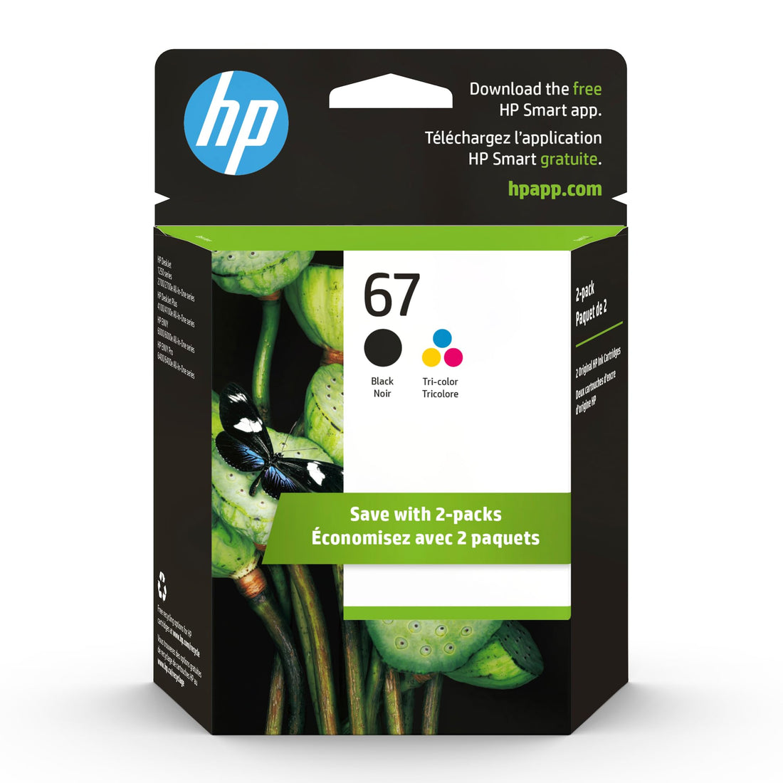 HP 67 Black/Tri-color Ink Cartridges (2 Pack) | Works with HP DeskJet 1255, 2700, 4100 Series, HP ENVY 6000, 6400 Series |